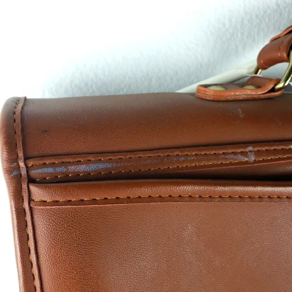 Unisex Brown Leather Clasp Closure Side Laptop Briefcase Bag Size Medium